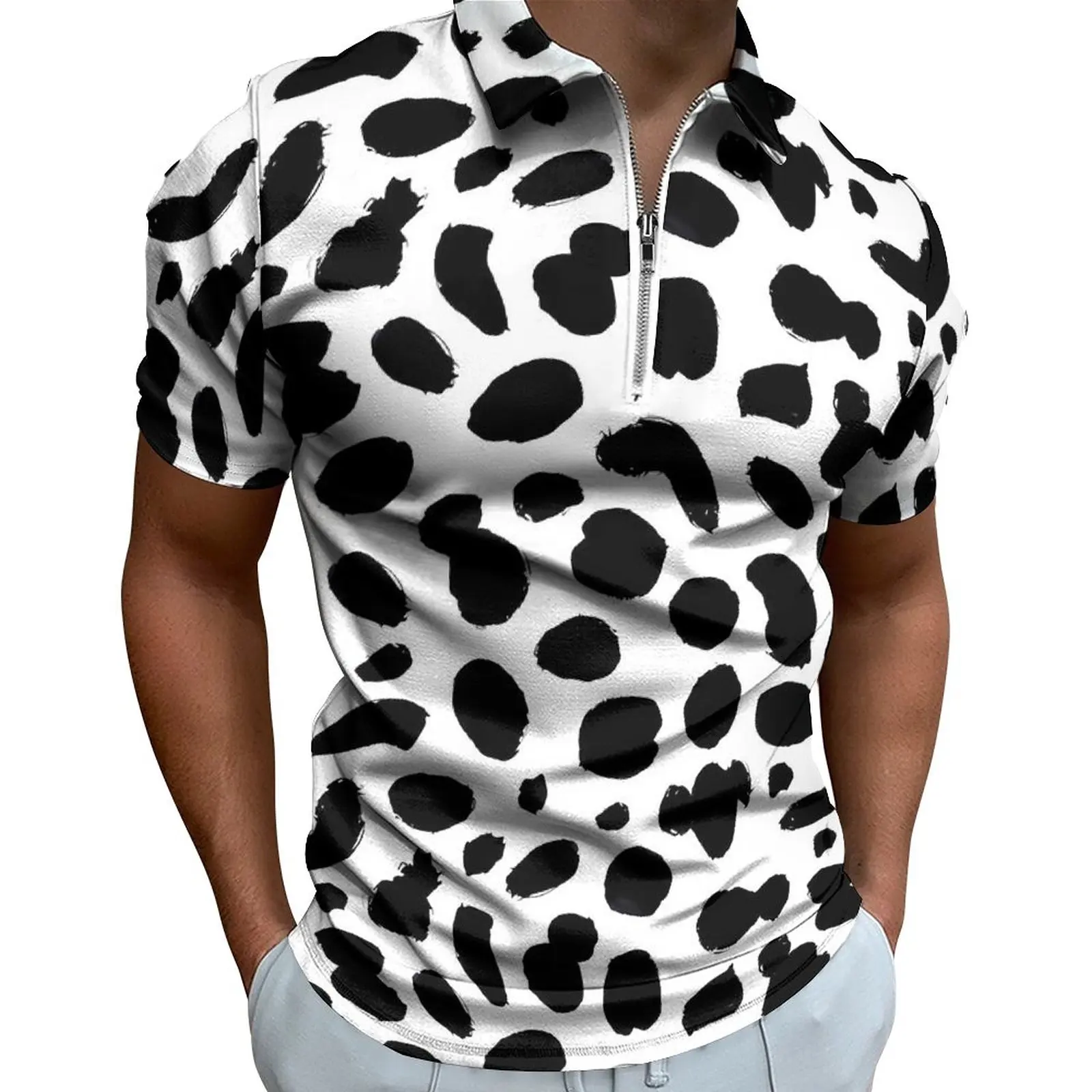 Dalmatian Print Polo Shirts Black Spots Casual Shirt Daily Streetwear Men Short Sleeve Zipper Custom T-Shirts 
Dalmatian Print Polo Shirts Black Spots Casual Shirt Daily Streetwear Men Short Sleeve Zipper Custom T-Shirts