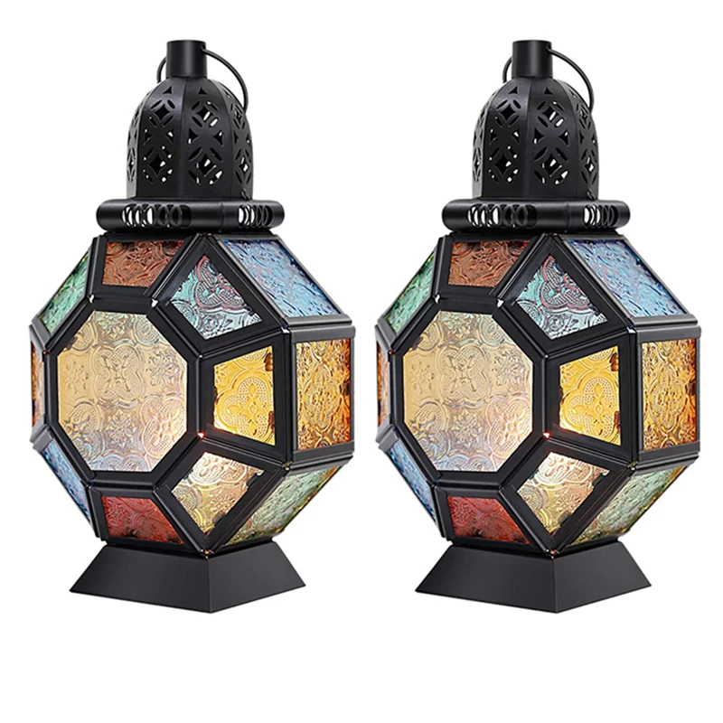 2X Retro Iron Candle Lantern,Portable Moroccan Stained Glass Candle Holder Hanging Lamp Horse Light Wind Lantern 
2X Retro Iron Candle Lantern,Portable Moroccan Stained Glass Candle Holder Hanging Lamp Horse Light Wind Lantern