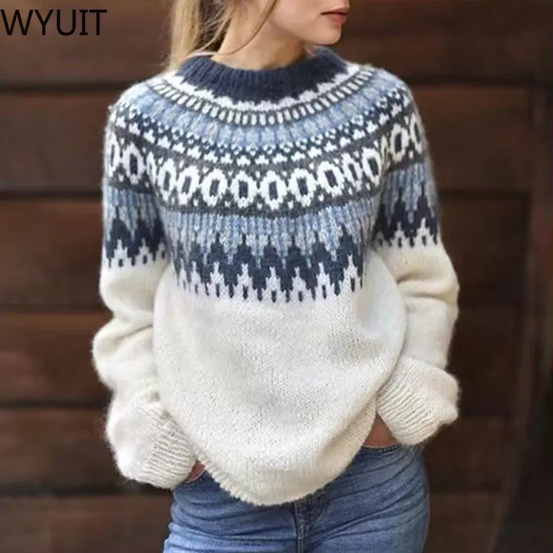 Retro Jacquard Print Crochet Autumn Sweater Women O Neck Rib Knitted Top Pullover Winter Long Sleeve Warm Cashmere Sweater Mujer 
Retro Jacquard Print Crochet Autumn Sweater Women O Neck Rib Knitted Top Pullover Winter Long Sleeve Warm Cashmere Sweater Mujer