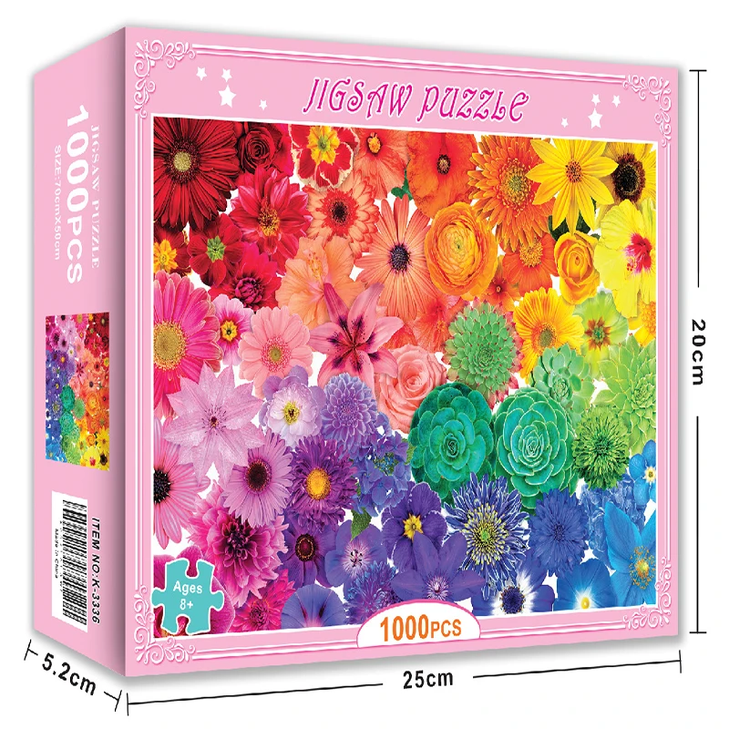 New 1000 Piece Puzzle For Adults Rainbow Flower High Quality Paper Jigsaw 70*50cm Challenge Game Fidget Toy Gift Box Design
New 1000 Piece Puzzle For Adults Rainbow Flower High Quality Paper Jigsaw 70*50cm Challenge Game Fidget Toy Gift Box Design