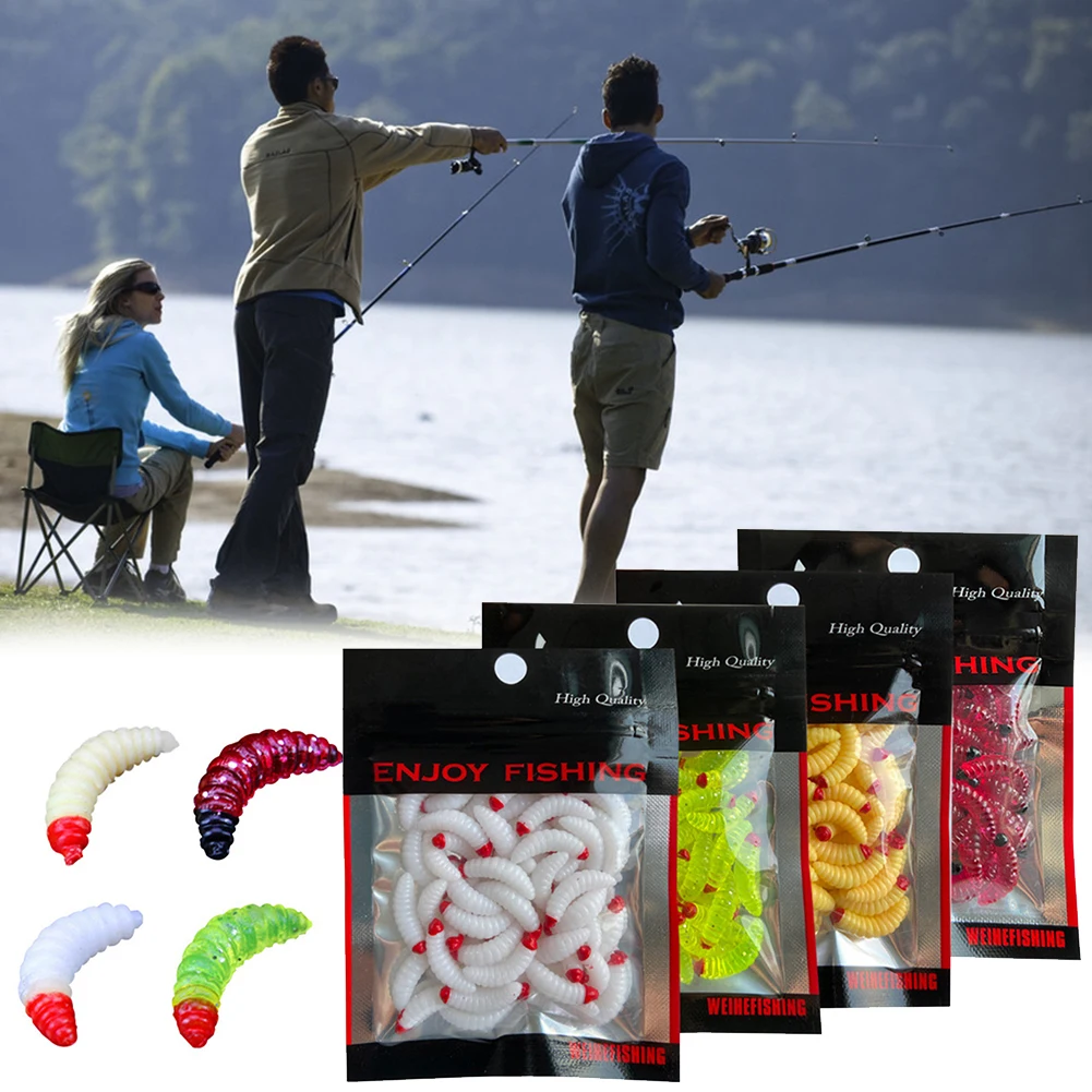 

50pcs/set Maggot Soft Bait 2cm 0.3g Grub Lure Smell Worms Glow Shrimps Fishing Bread Lures Baits Pesca Iscas Fishing Tackle