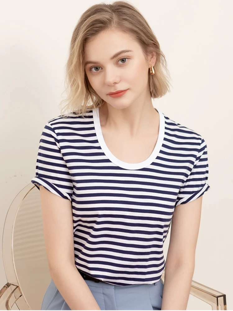 Bornsra O-neck Contrast Striped T-shirt Women Short Sleeve Loose Tops Female 2022 Spring Summer Ladies Tee
Bornsra O-neck Contrast Striped T-shirt Women Short Sleeve Loose Tops Female 2022 Spring Summer Ladies Tee