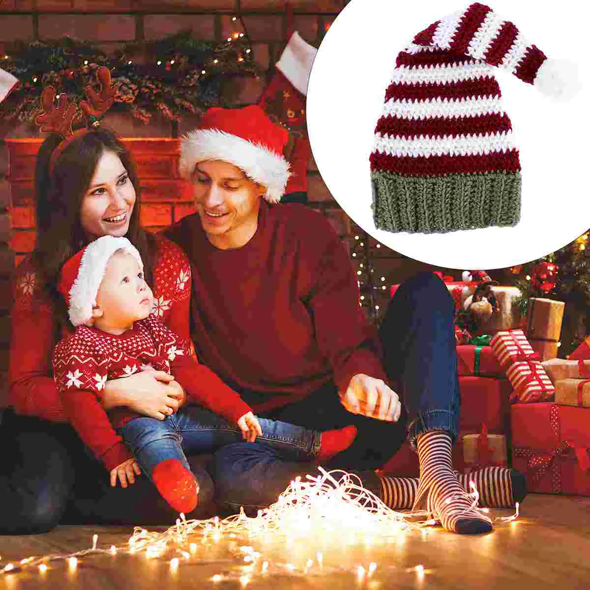 

Вязаные шапки с Санта Клаусом, длинные шапки, рождественские шапки, шапки-бини с помпоном, шапки, Рождественская зимняя шапка, праздничная шапка, модные головные уборы для взрослых на новый год