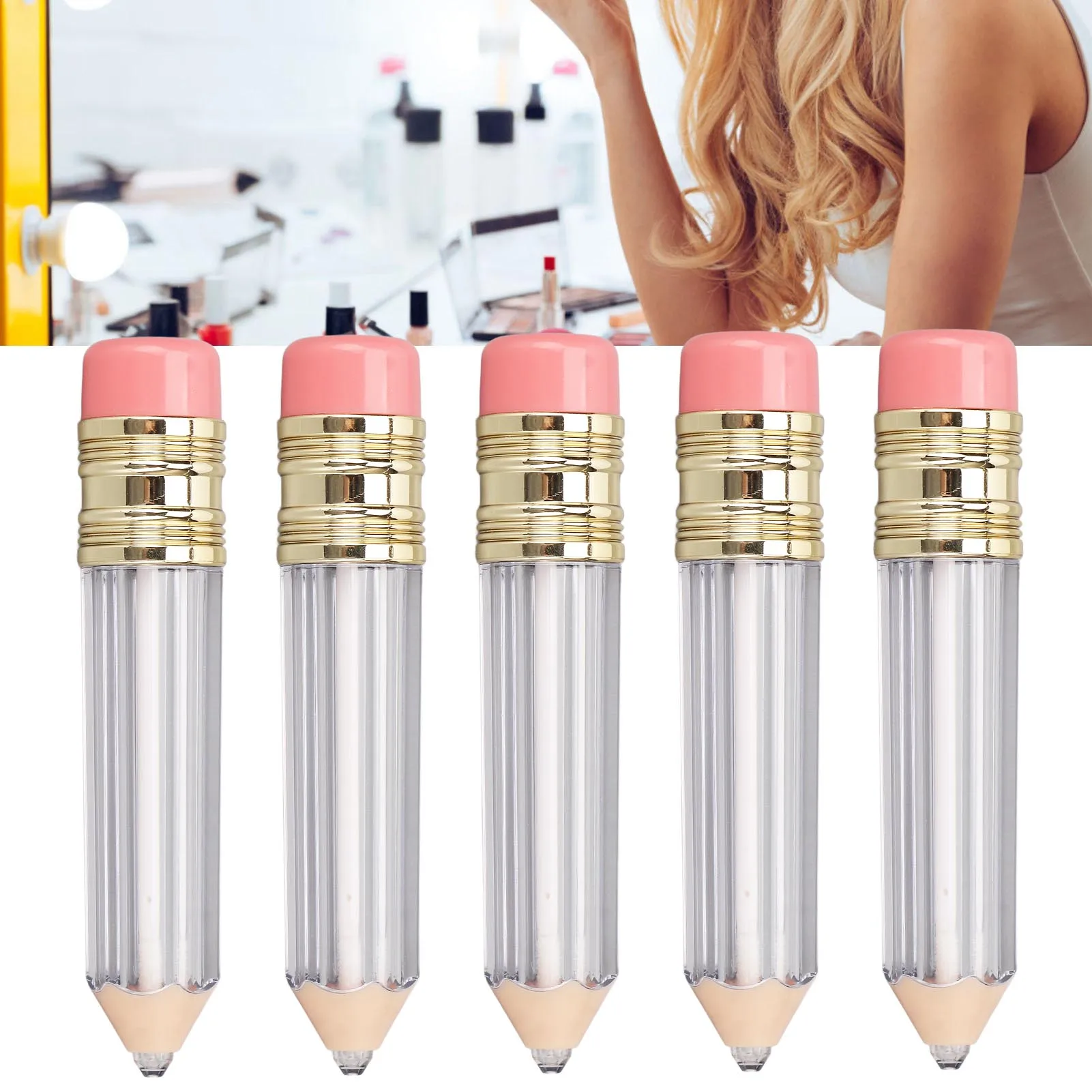 

5ml Pencil Shaped Empty Lip Gloss Tube Makeup Jars 5pcs Container DIY Refillable Lip Oil Bottles for Women Girls Empty Lip