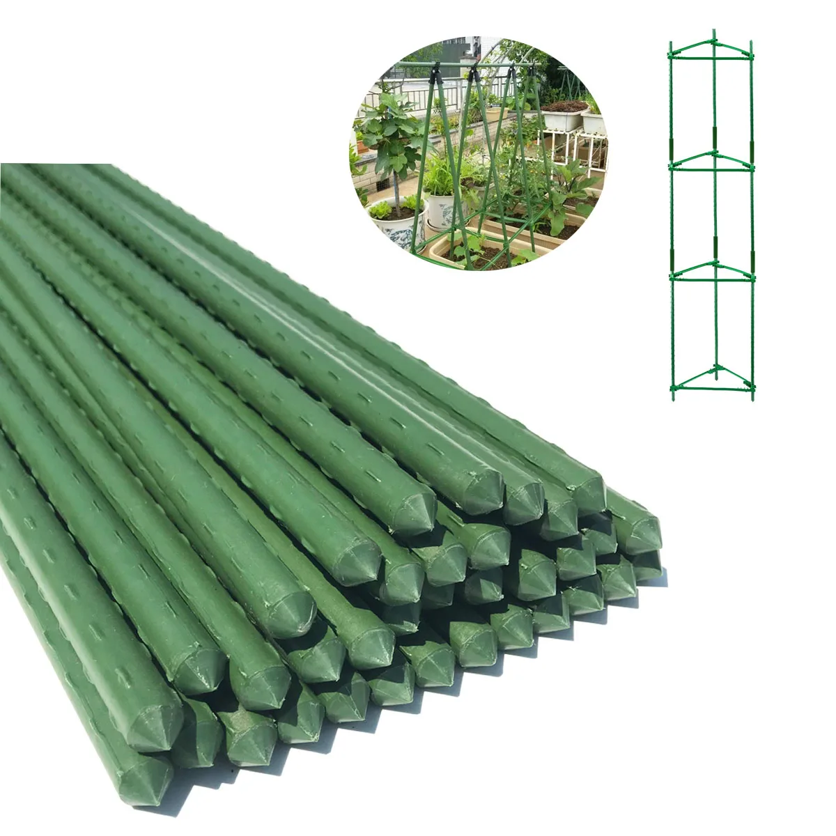 

15 Pack Garden Stakes Sturdy Green Plant Sticks Metal Tomato Stakes Support Yard Plant Support Cage For Potted Plants 11mm