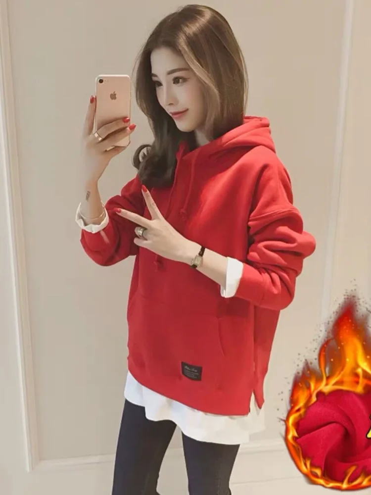 Sweatshirts Fashion Hooded Drawstring Acrylic Solid Color Plus Velvet Loose Regular Winter Pullovers Office Lady Tenafeicc
Sweatshirts Fashion Hooded Drawstring Acrylic Solid Color Plus Velvet Loose Regular Winter Pullovers Office Lady Tenafeicc