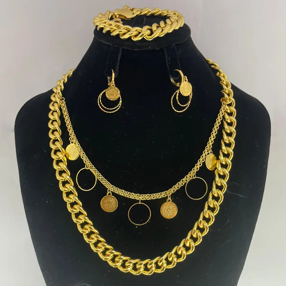 Gold Plated Punk Style Jewellery Set for Women Chain Layers Necklace and Earrings Bracelet Jewelry Set for Weddings Party Africa
Gold Plated Punk Style Jewellery Set for Women Chain Layers Necklace and Earrings Bracelet Jewelry Set for Weddings Party Africa