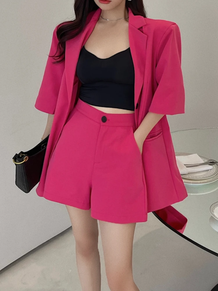 Summer Vintage Blazer Shorts Suit Women Casual Elegant Solid Jackets Wide-Leg Pants Two Pieces Female Chic Korean Fashion Outfit
Summer Vintage Blazer Shorts Suit Women Casual Elegant Solid Jackets Wide-Leg Pants Two Pieces Female Chic Korean Fashion Outfit