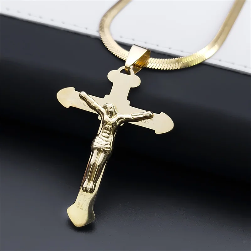 Catholic Christ Jesus Cross Necklace for Women Men Stainless Steel Gold Color Chain Necklace Jewelry corrente feminina N3171S01 
Catholic Christ Jesus Cross Necklace for Women Men Stainless Steel Gold Color Chain Necklace Jewelry corrente feminina N3171S01