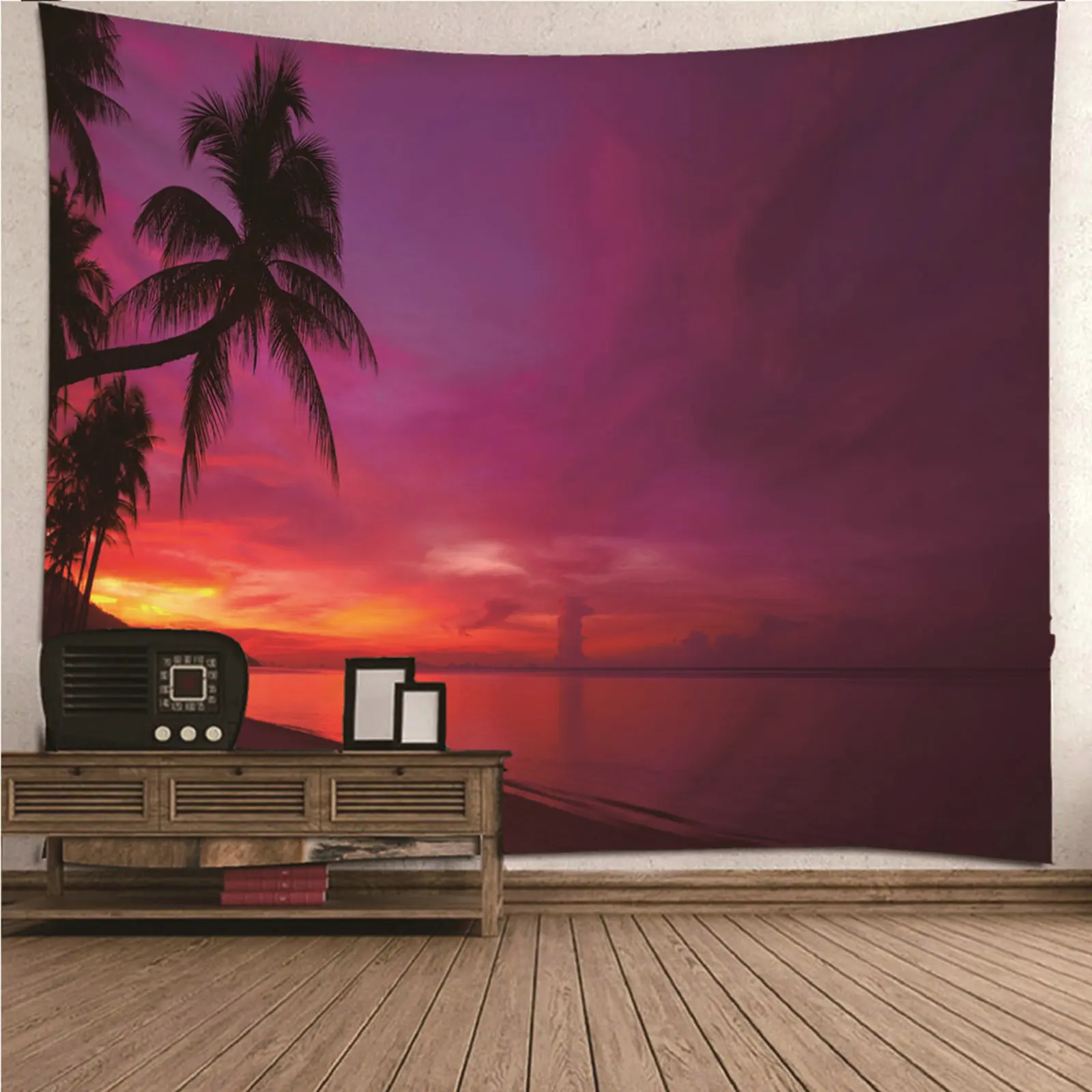 

Wall Tapestry Art Wall Tapestry Painting natural scenery Sunset Coconut Palms Ocean Wall Hanging Blanket Dorm Art Decor Covering