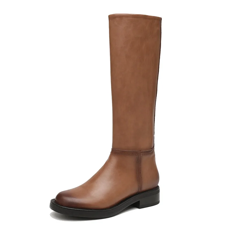 Women Genuine Leather Knee High Boots SmallHut Autumn Winter Black Brown Low Square Heel Boot Motorcycle Ladies Round Toe Shoes
Women Genuine Leather Knee High Boots SmallHut Autumn Winter Black Brown Low Square Heel Boot Motorcycle Ladies Round Toe Shoes