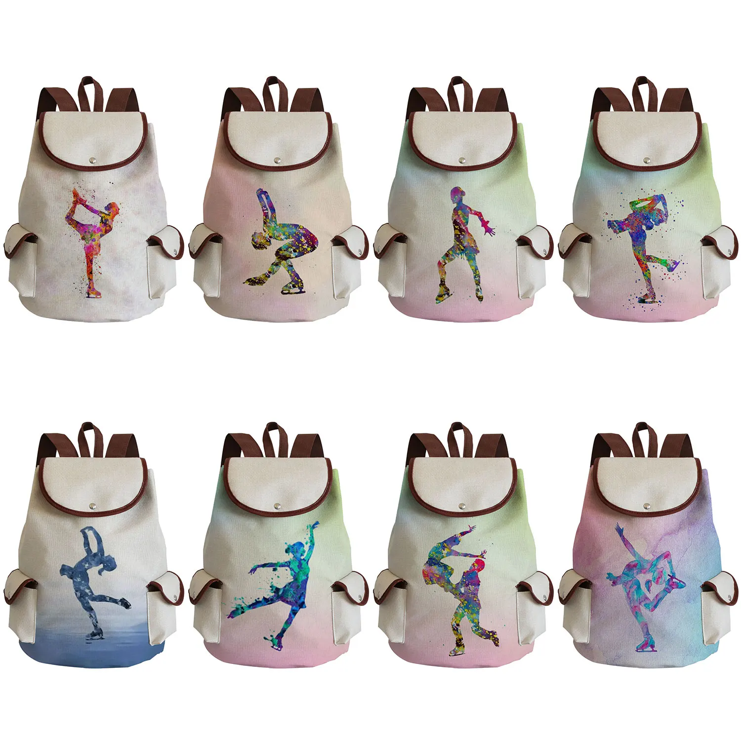 Рюкзак женский с открытым карманом, ранец для хранения обуви с художественным принтом для катания на коньках, Пляжная цветная сумка для путешествий, индивидуальный заказ 
Рюкзак женский с открытым карманом, ранец для хранения обуви с художественным принтом для катания на коньках, Пляжная цветная сумка для путешествий, индивидуальный заказ