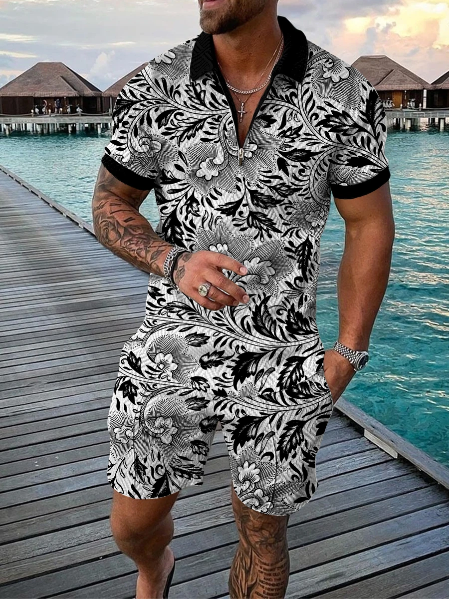 Summer Men's Short Sleeve Shorts Set Printed T-Shirt Zipper POLO Shirt High Street Casual Shirt Fashion Vacation T-Shirt Set
Summer Men's Short Sleeve Shorts Set Printed T-Shirt Zipper POLO Shirt High Street Casual Shirt Fashion Vacation T-Shirt Set