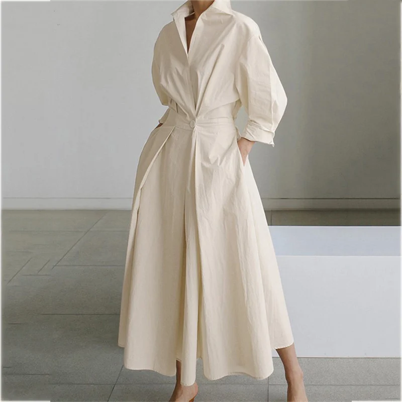 Elegant Women Spring Autumn Sundress Fashion Lapel Neck Long Sleeve Solid Long Shirt Dress OL Vestidos Robe Femme
Elegant Women Spring Autumn Sundress Fashion Lapel Neck Long Sleeve Solid Long Shirt Dress OL Vestidos Robe Femme