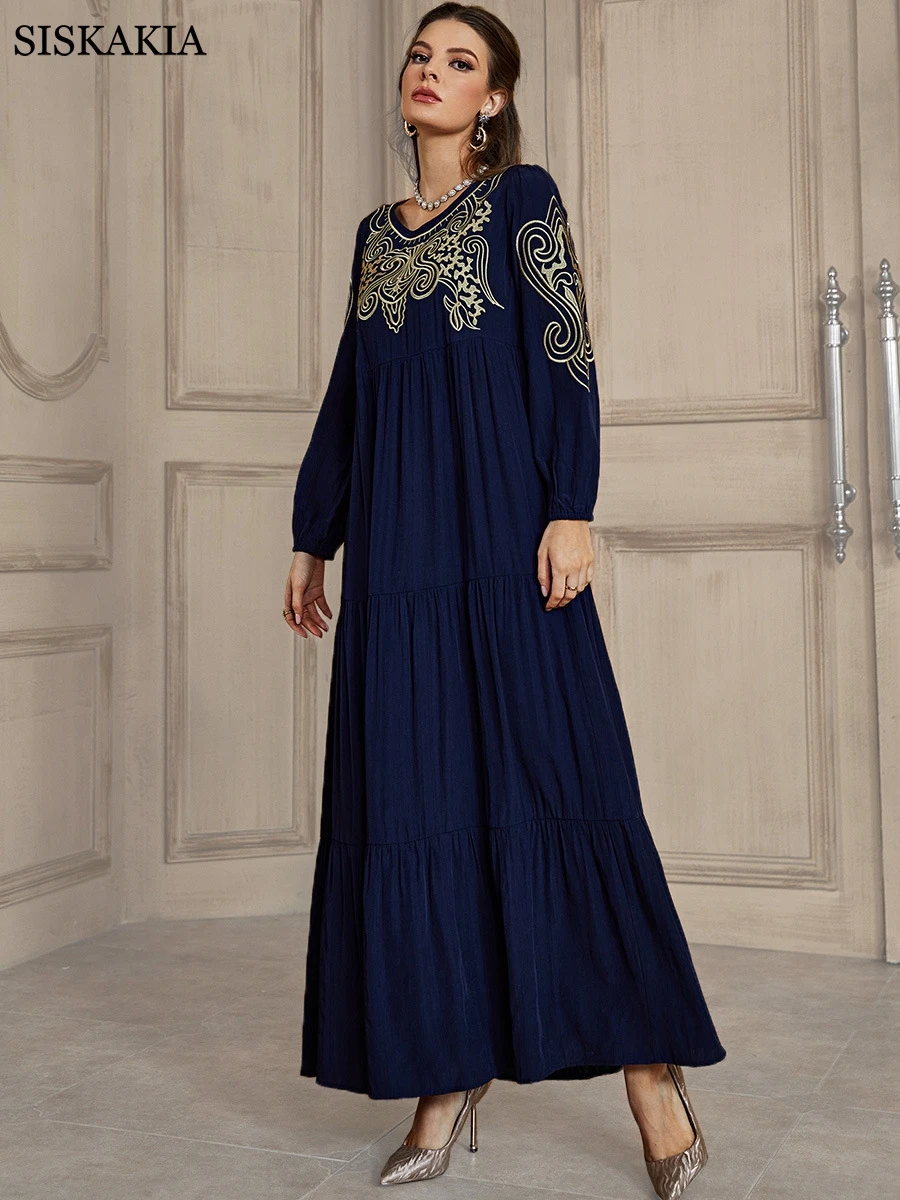 Elegant Embroidery Pleated A-Line Dress Women Long Sleeve Round Neck Islam Oman Qatar Arab Ladies Dresses Feminine Clothes
Elegant Embroidery Pleated A-Line Dress Women Long Sleeve Round Neck Islam Oman Qatar Arab Ladies Dresses Feminine Clothes
