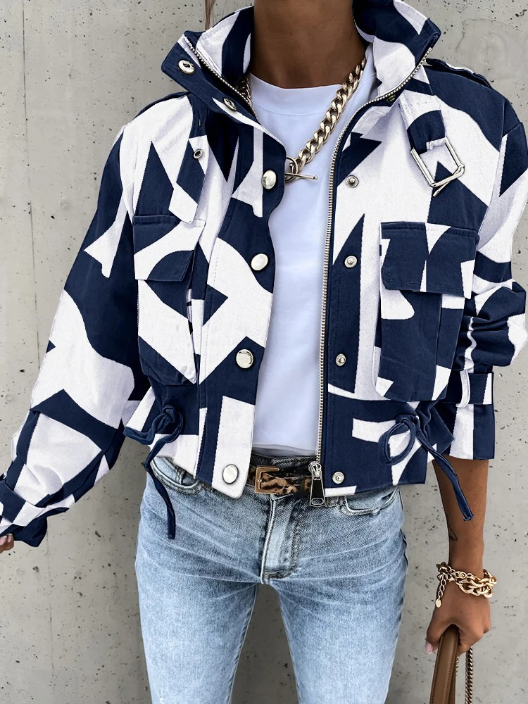 All-match Jacket Women Korean Fashion 2022 Fall Geometric Print Long Sleeve Buttons Zip Up Biker Jacket Casual Elegant Jacket
All-match Jacket Women Korean Fashion 2022 Fall Geometric Print Long Sleeve Buttons Zip Up Biker Jacket Casual Elegant Jacket