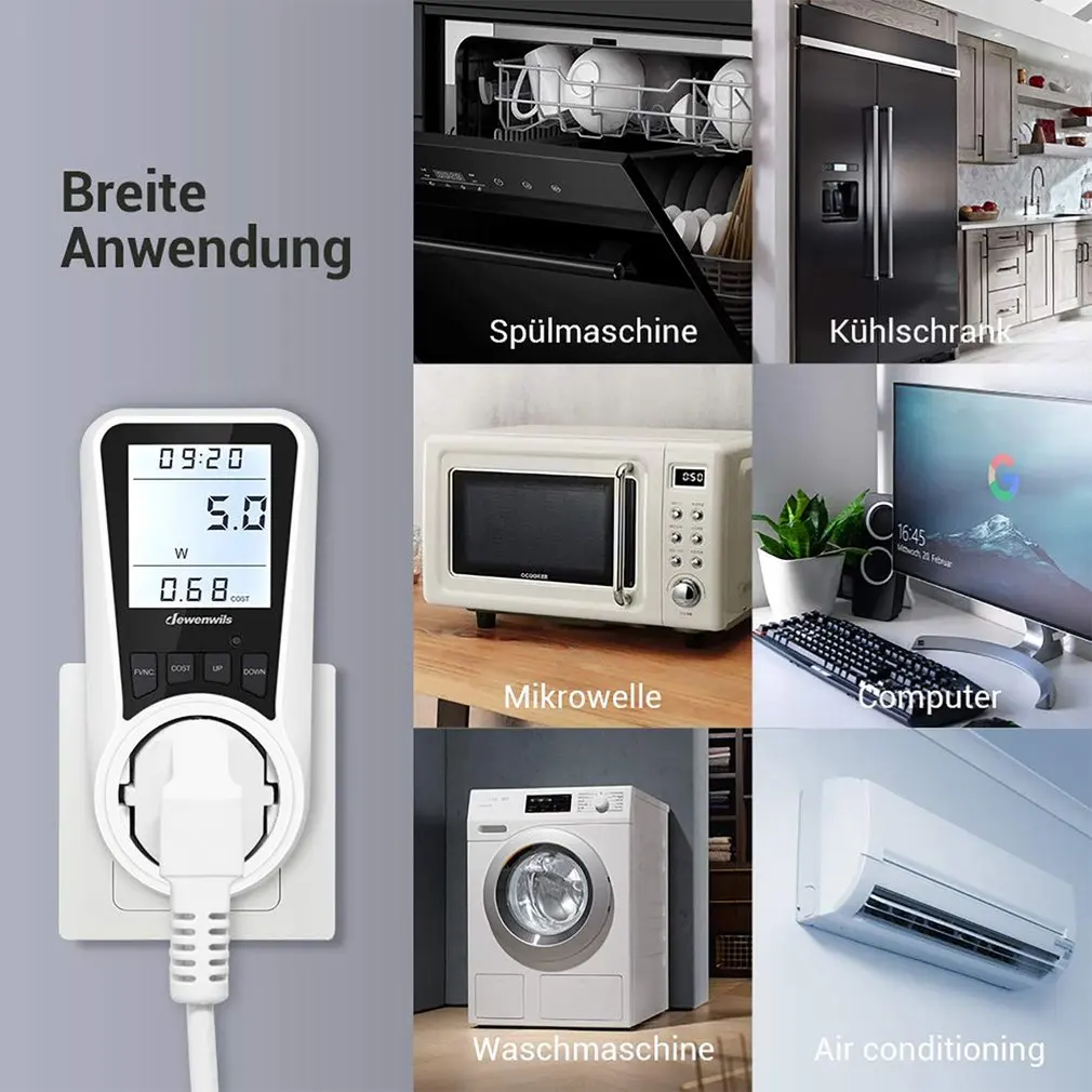 AC Digital Wattmeter Power Meter LCD Electric Energy Meter Power Monitor EU Plug Socket Power Kilowatt Wattage Voltage meter
AC Digital Wattmeter Power Meter LCD Electric Energy Meter Power Monitor EU Plug Socket Power Kilowatt Wattage Voltage meter
