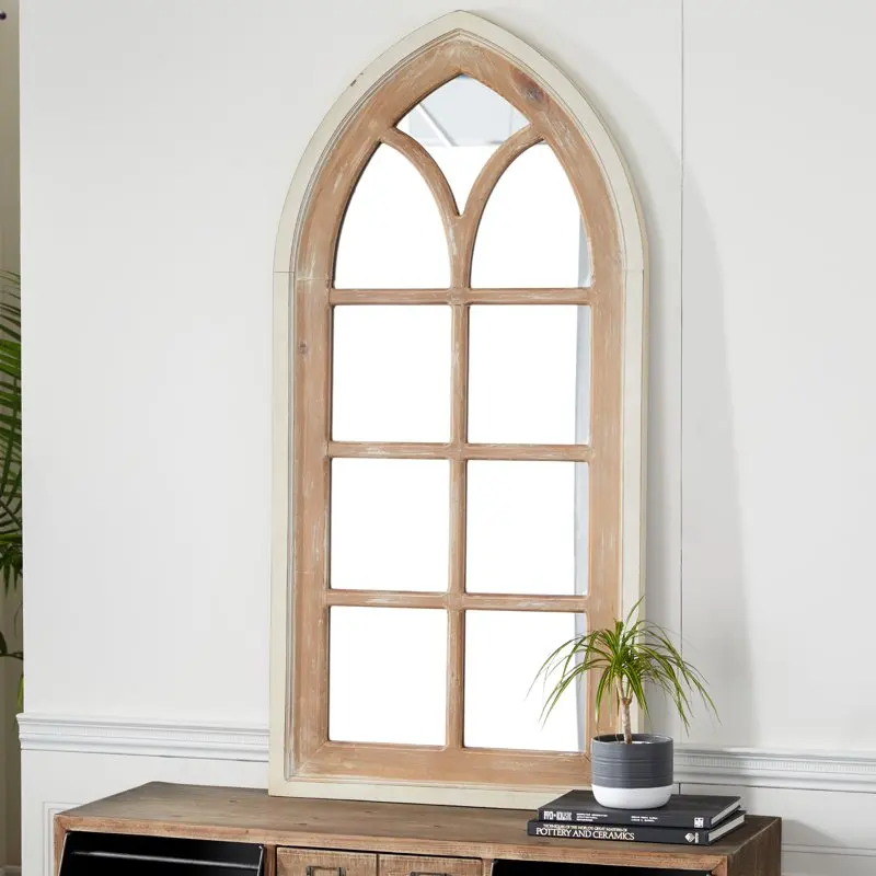 26" x 35" Brown Window Pane Inspired Wall Mirror with Arched Top and Distressing
26" x 35" Brown Window Pane Inspired Wall Mirror with Arched Top and Distressing