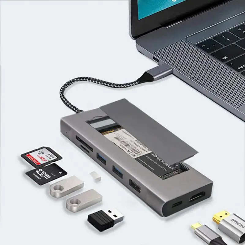 

8in1100w Usb C мультипортовый концентратор из алюминиевого сплава Pd2.0 зарядная док-станция Type-c 4k @ 30 Гц Usb C концентратор аксессуары для ноутбуков 480 Мбит/с