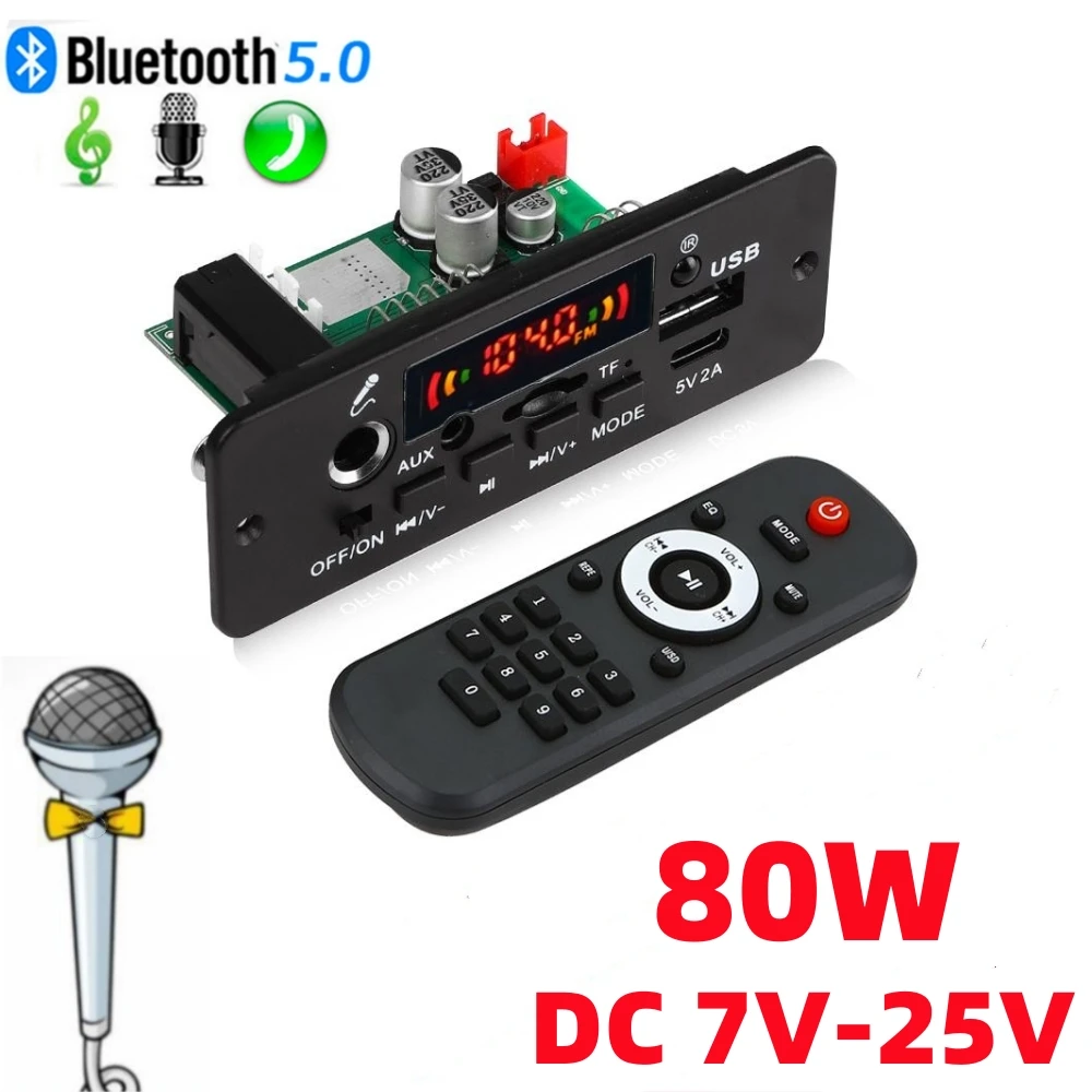 

40W 80W Amplifier DIY MP3 Decoder Board 6.5mm Microphone 12V Car MP3 Player Bluetooth 5.0 FM Radio TF AUX USB Handsfree Record