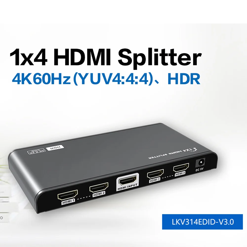 

LKV314EDID HDMI-compatible Splitter 4K 2K 60Hz 3D 1 in 4 Out VIdeo audio Splitters 1080P for STB DVD Media Player Laptop D-VHS