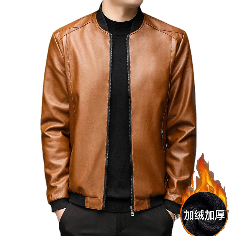 Fleece Baseball Collar Men's Leather Jacket Autumn Winter Casual Simple Slim Faux Leather Coat Handsome Warm Leather Jacket Men
Fleece Baseball Collar Men's Leather Jacket Autumn Winter Casual Simple Slim Faux Leather Coat Handsome Warm Leather Jacket Men