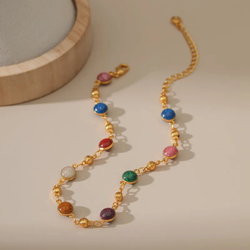 Bohemian Handmade French Anklet Ethnic Style Multicolor Dropping Oil Process Flash Powder Small Round Beads Foot Jewelry Gift
Bohemian Handmade French Anklet Ethnic Style Multicolor Dropping Oil Process Flash Powder Small Round Beads Foot Jewelry Gift