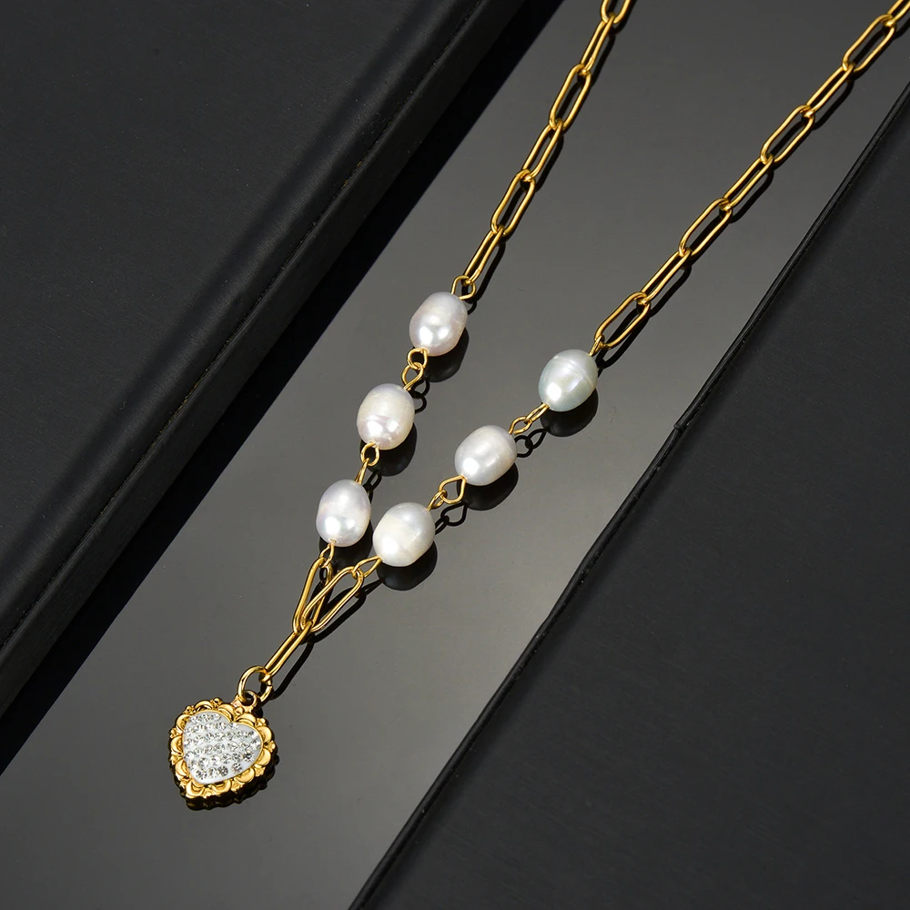 Necklace for Women Heart Pendant Lover Crystal Rhinestone Pearl Stainless Chain Gold Color Fashion Valentine's Day Gift Jewelry
Necklace for Women Heart Pendant Lover Crystal Rhinestone Pearl Stainless Chain Gold Color Fashion Valentine's Day Gift Jewelry