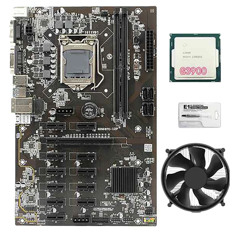 B250 BTC Mining Motherboard with G3900 CPU+Cooling Fan+Thermal Grease 12 PCI-E Graphics Slot LGA1151 DDR4 DIMM SATA3.0
B250 BTC Mining Motherboard with G3900 CPU+Cooling Fan+Thermal Grease 12 PCI-E Graphics Slot LGA1151 DDR4 DIMM SATA3.0