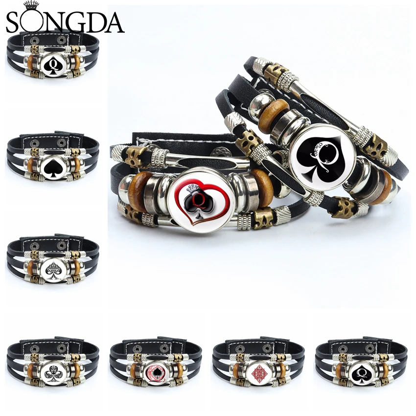 Secret Marked Poker Spades Q Queen Heart Leather Bracelet Glass Dome Snap Button Bracelet Bangle Men Women Vintage Jewelry Gift
Secret Marked Poker Spades Q Queen Heart Leather Bracelet Glass Dome Snap Button Bracelet Bangle Men Women Vintage Jewelry Gift