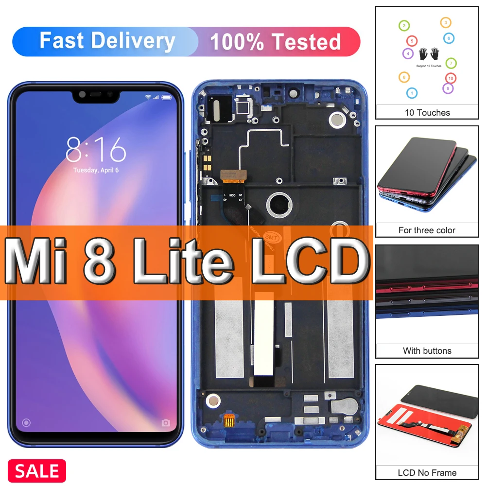 ЖК-дисплей 6,26 дюйма для Xiaomi Mi 8 Lite, сенсорный экран в сборе для Mi8 lite, M1808D2TG, сменный экран с рамкой, оригинал
ЖК-дисплей 6,26 дюйма для Xiaomi Mi 8 Lite, сенсорный экран в сборе для Mi8 lite, M1808D2TG, сменный экран с рамкой, оригинал