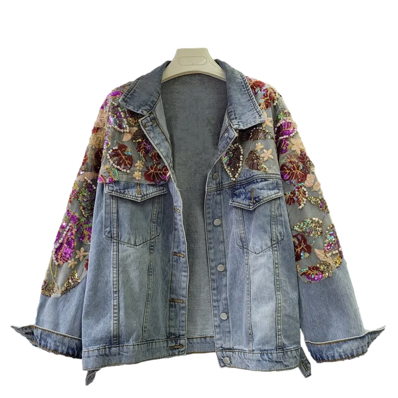 Sequins Beading Splicing Mesh Denim Jackets Women Loose Short Cowboy Outerwear Autumn Korean Big Pocket Jeans Jacket Coat Female
Sequins Beading Splicing Mesh Denim Jackets Women Loose Short Cowboy Outerwear Autumn Korean Big Pocket Jeans Jacket Coat Female