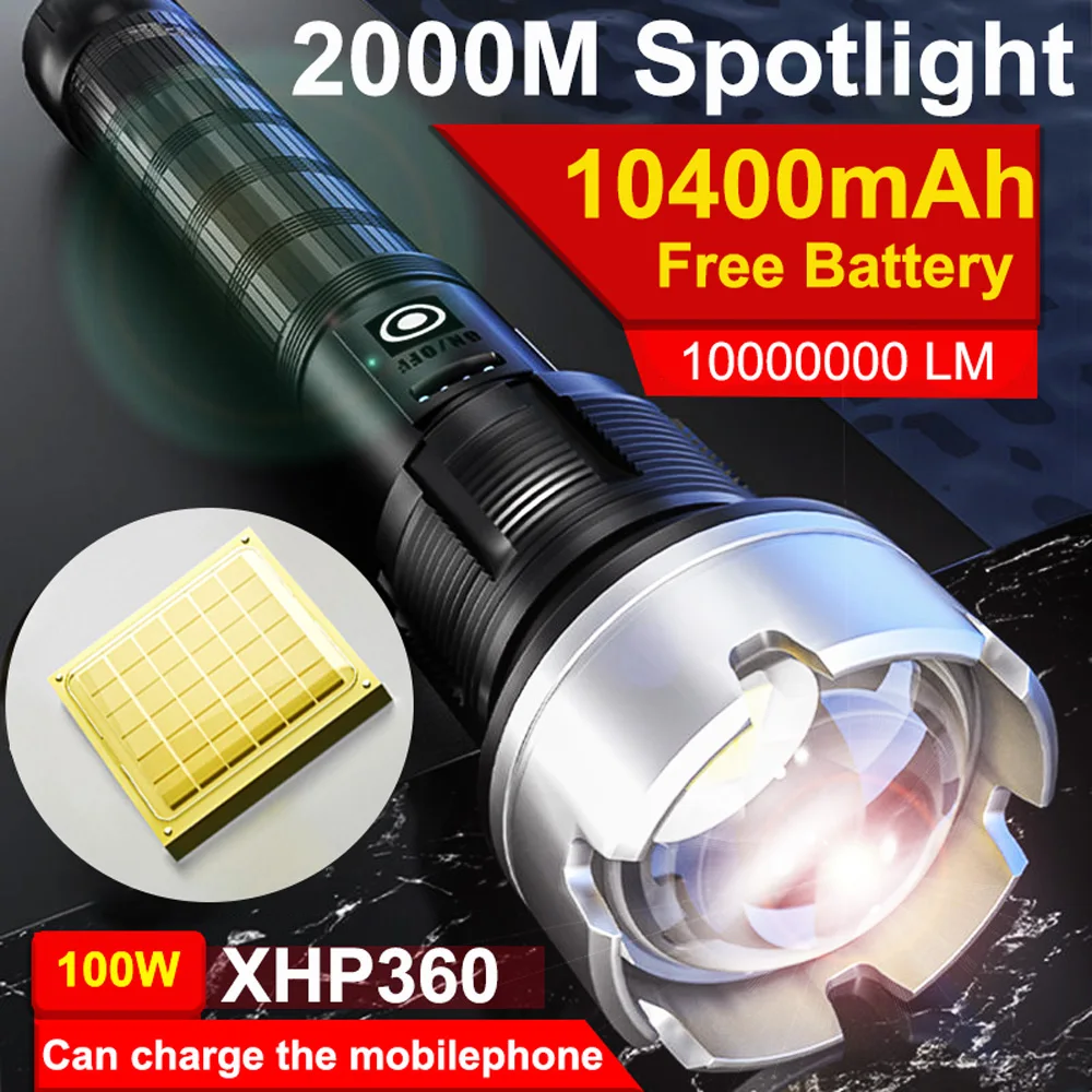 10000000LM 10400mAh High Power Led Flashlight XHP360 36-Core Super Bright Tactical Flash Light USB Rechargeable Flashlight Torch
10000000LM 10400mAh High Power Led Flashlight XHP360 36-Core Super Bright Tactical Flash Light USB Rechargeable Flashlight Torch