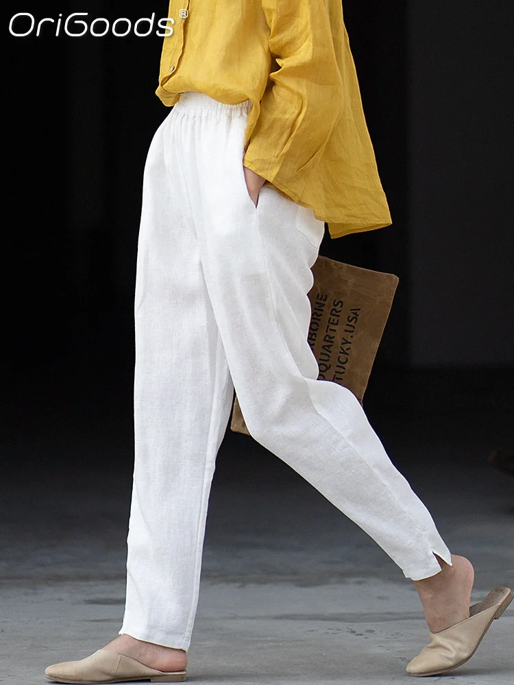 OriGoods Women Pencil Pants 2022 Summer Linen Pants Slim Casual Yellow White Pants Elastic Waist Elegant Women Trousers E008
OriGoods Women Pencil Pants 2022 Summer Linen Pants Slim Casual Yellow White Pants Elastic Waist Elegant Women Trousers E008