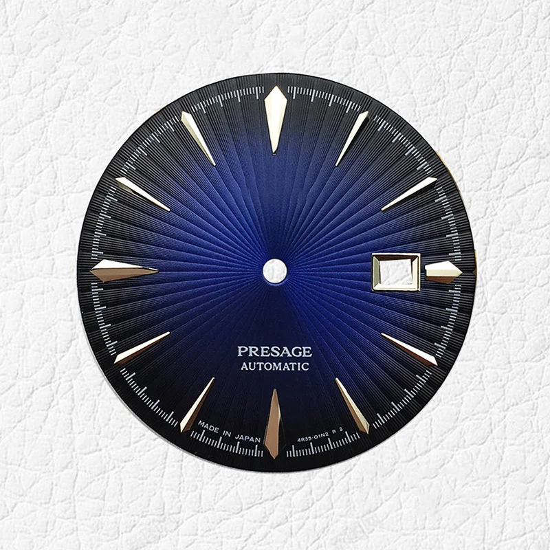 35 mm Sunburst Gradient Blue Presage Cocktail Time Snowflake Cadran NH35 Dial S Logo Repair Parts for Seiko Mod Watches
35 mm Sunburst Gradient Blue Presage Cocktail Time Snowflake Cadran NH35 Dial S Logo Repair Parts for Seiko Mod Watches