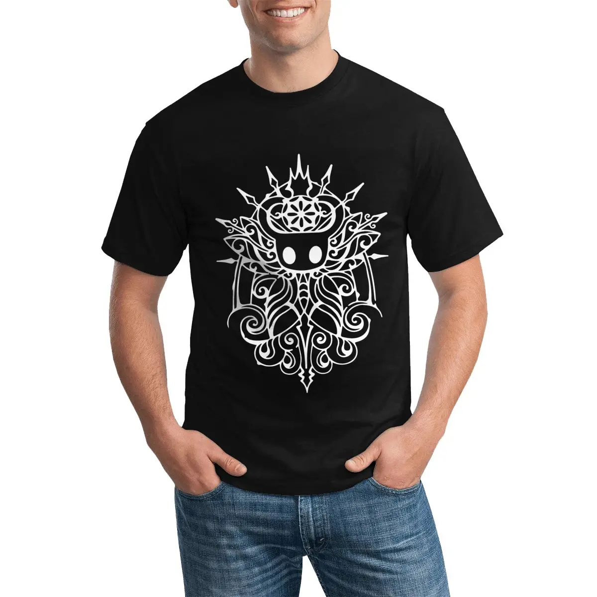 

Hollow Knight Tribal White T Shirt Action Adventure Cool Print T-Shirt Crew Neck Cute Premium Tshirt for Man