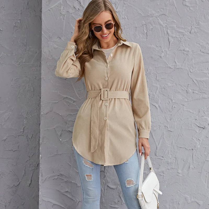 Women's Belt Khaki Long Shirt Turndown Collar Jacket Autumn Long Sleeve Shirt Jacket Fashion Tops Thin Coat Women Clothes
Women's Belt Khaki Long Shirt Turndown Collar Jacket Autumn Long Sleeve Shirt Jacket Fashion Tops Thin Coat Women Clothes