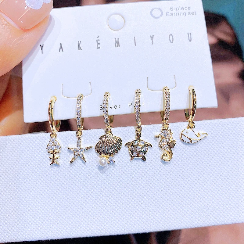 High Quality Small Marine Life Pendant Hoop Earrings Set for Women Gold Color Cubic Zirconia Jewelry
High Quality Small Marine Life Pendant Hoop Earrings Set for Women Gold Color Cubic Zirconia Jewelry