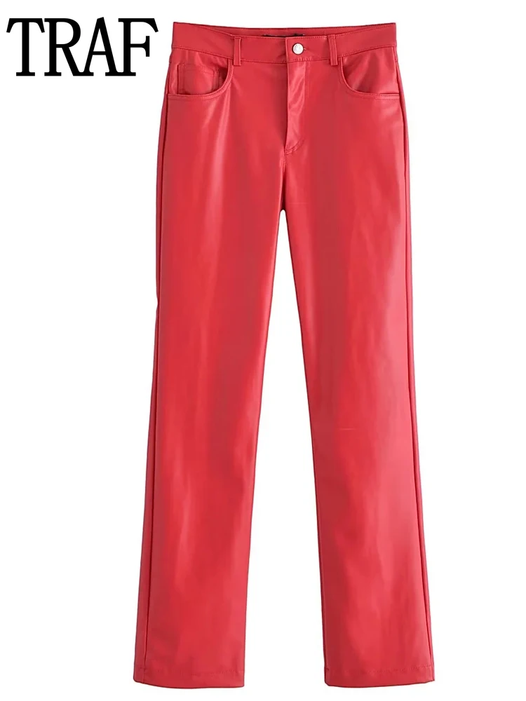 TRAF Red Leather Pants Women High Waist Women's Winter Pants Autumn Streetwear Baggy Casual Pants Fleece Warm Woman Trousers
TRAF Red Leather Pants Women High Waist Women's Winter Pants Autumn Streetwear Baggy Casual Pants Fleece Warm Woman Trousers