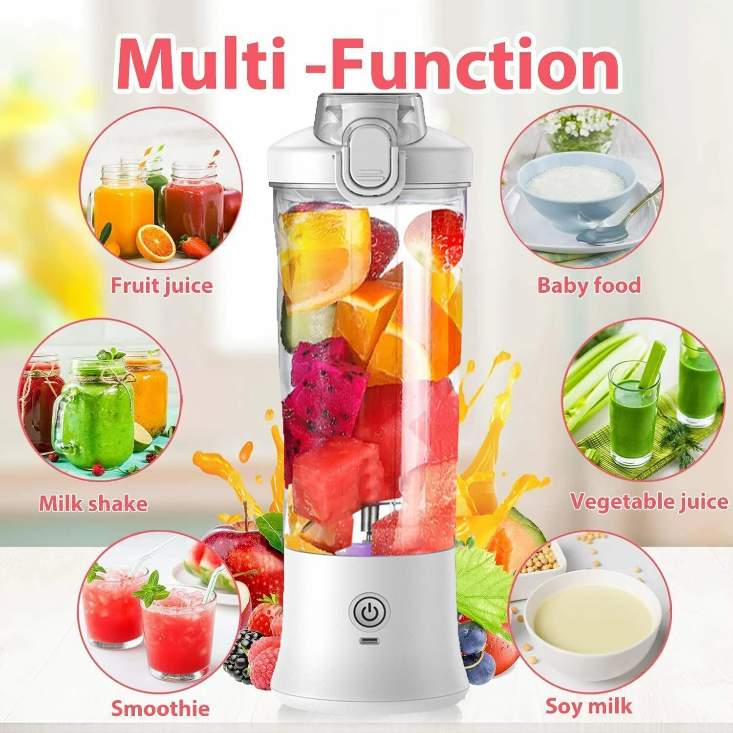Portable Blender 600ML Electric Juicer Fruit Mixers 4000mAh USB Rechargeable Smoothie Mini Blender Personal Juicer colorful Cup
Portable Blender 600ML Electric Juicer Fruit Mixers 4000mAh USB Rechargeable Smoothie Mini Blender Personal Juicer colorful Cup