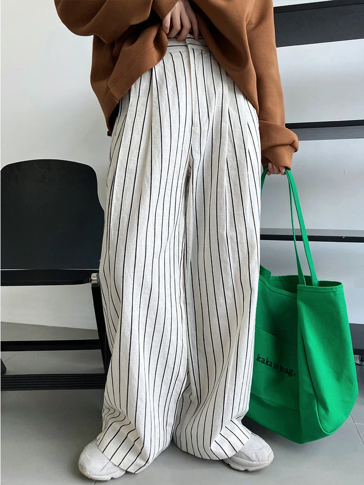 Baggy Pants Striped High Waist Pants for Women Korean Style Wide Leg White Trousers Hosen Damen Pantalon Taille Haute Pour Femme
Baggy Pants Striped High Waist Pants for Women Korean Style Wide Leg White Trousers Hosen Damen Pantalon Taille Haute Pour Femme