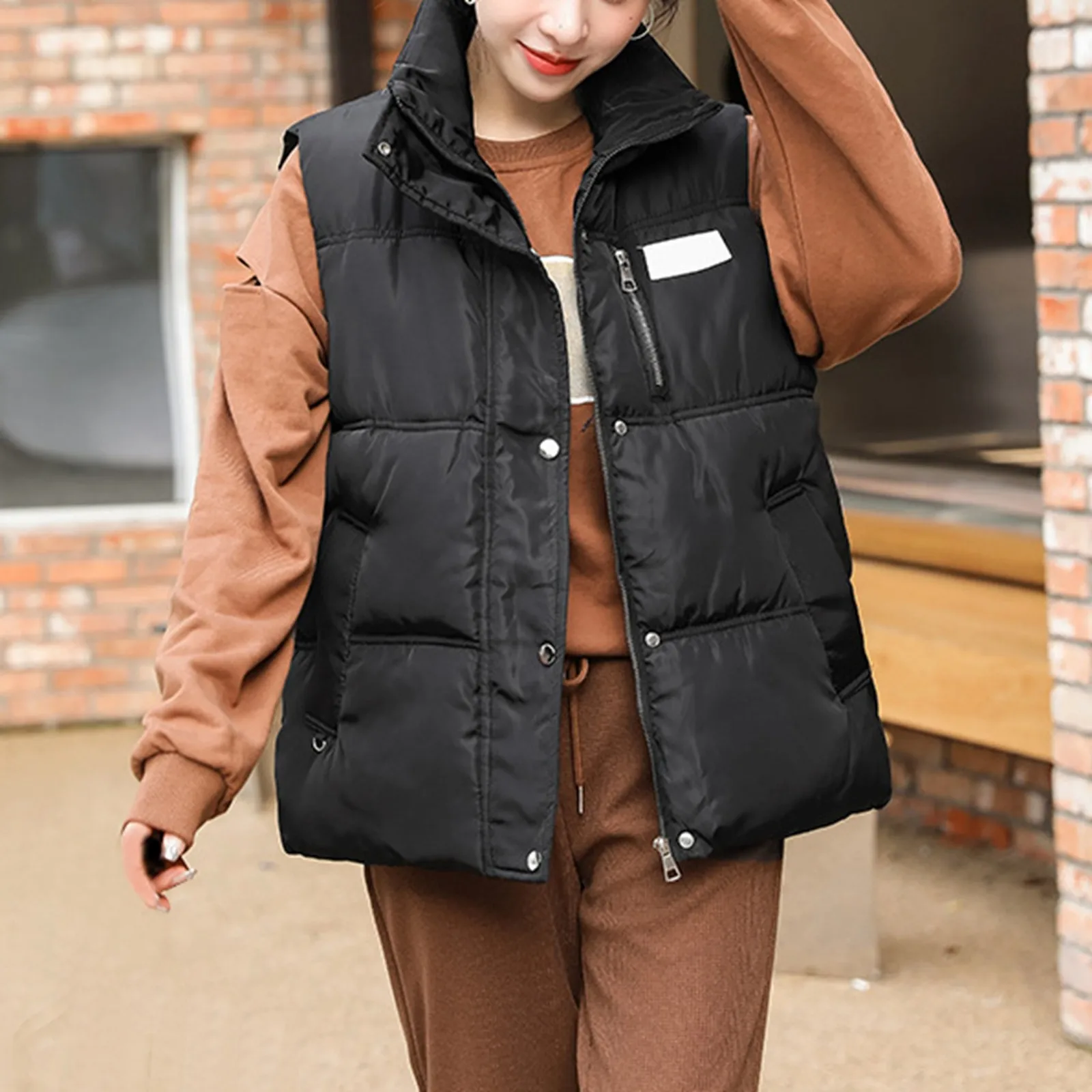 Women's Autumn And Winter Warm Temperament Sleeveless Short Zipper Tank Coat Simplicity Casual Versatile Female Gilet 
Women's Autumn And Winter Warm Temperament Sleeveless Short Zipper Tank Coat Simplicity Casual Versatile Female Gilet