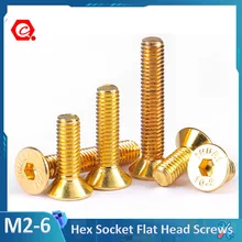 5/10Pcs Hexagon Hex Socket Countersunk Flat Head Screws Alloy Steel Titanium Plating Gold M2 M2.5 M3 M4 M5 M6