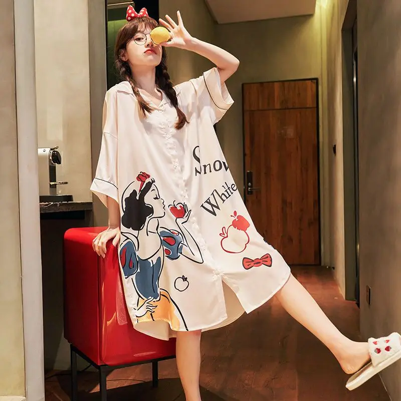 Disney SnowWhite Ice Silk Pajamas Summer Cartoon Thin Nightgown Comfortable Short Sleeved Home Service Anime Sleepwear Girl Gift
Disney SnowWhite Ice Silk Pajamas Summer Cartoon Thin Nightgown Comfortable Short Sleeved Home Service Anime Sleepwear Girl Gift