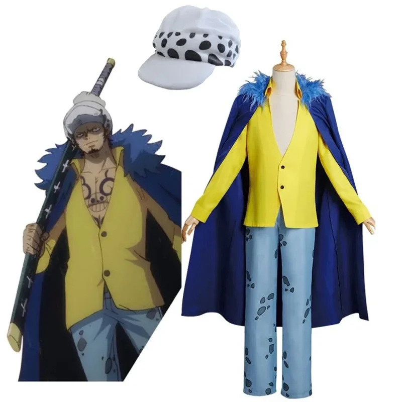 

Косплей-костюм Trafalgar Law, цельнокроеный, Trafalgar D. Водяная левая шляпа, плюшевая искусственная кожа и униформа, костюм, одежда для Хэллоуина и вечеринки