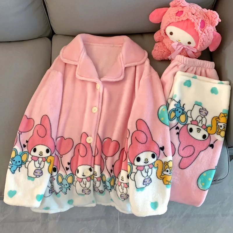 Sanrio My Melody пижамы из кораллового флиса осень-зима утепленная и фланелевая