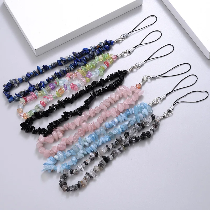 

New Fashion Colorful Gravel Mobile Phone Chain Women Creative Stone Beads Cellphone Strap Lanyard Keychain Keycord Anti-Lost