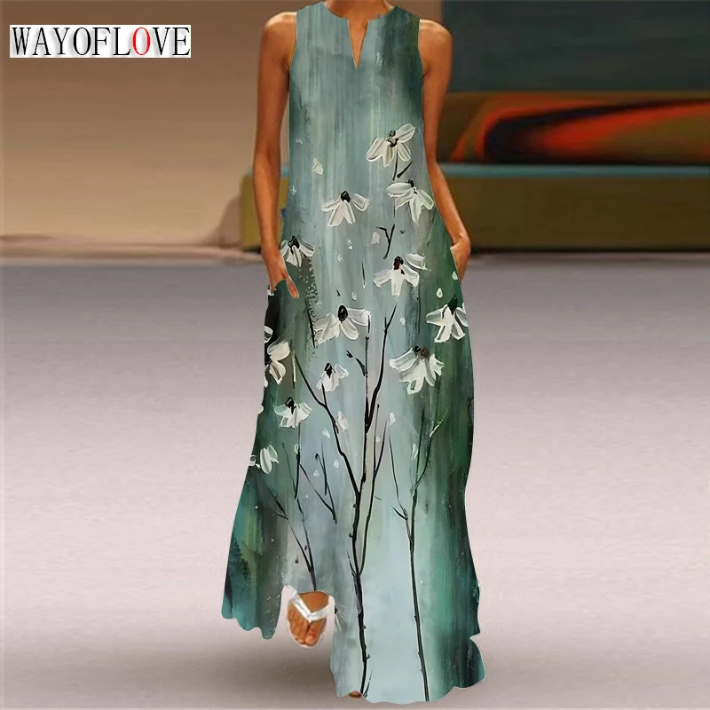 WAYOFLOVE Ladies Spring Summer Long Dress Sleeveless Loose V-neck Casual Beach Dresses Party Flower Printed Maxi Dress For Women
WAYOFLOVE Ladies Spring Summer Long Dress Sleeveless Loose V-neck Casual Beach Dresses Party Flower Printed Maxi Dress For Women