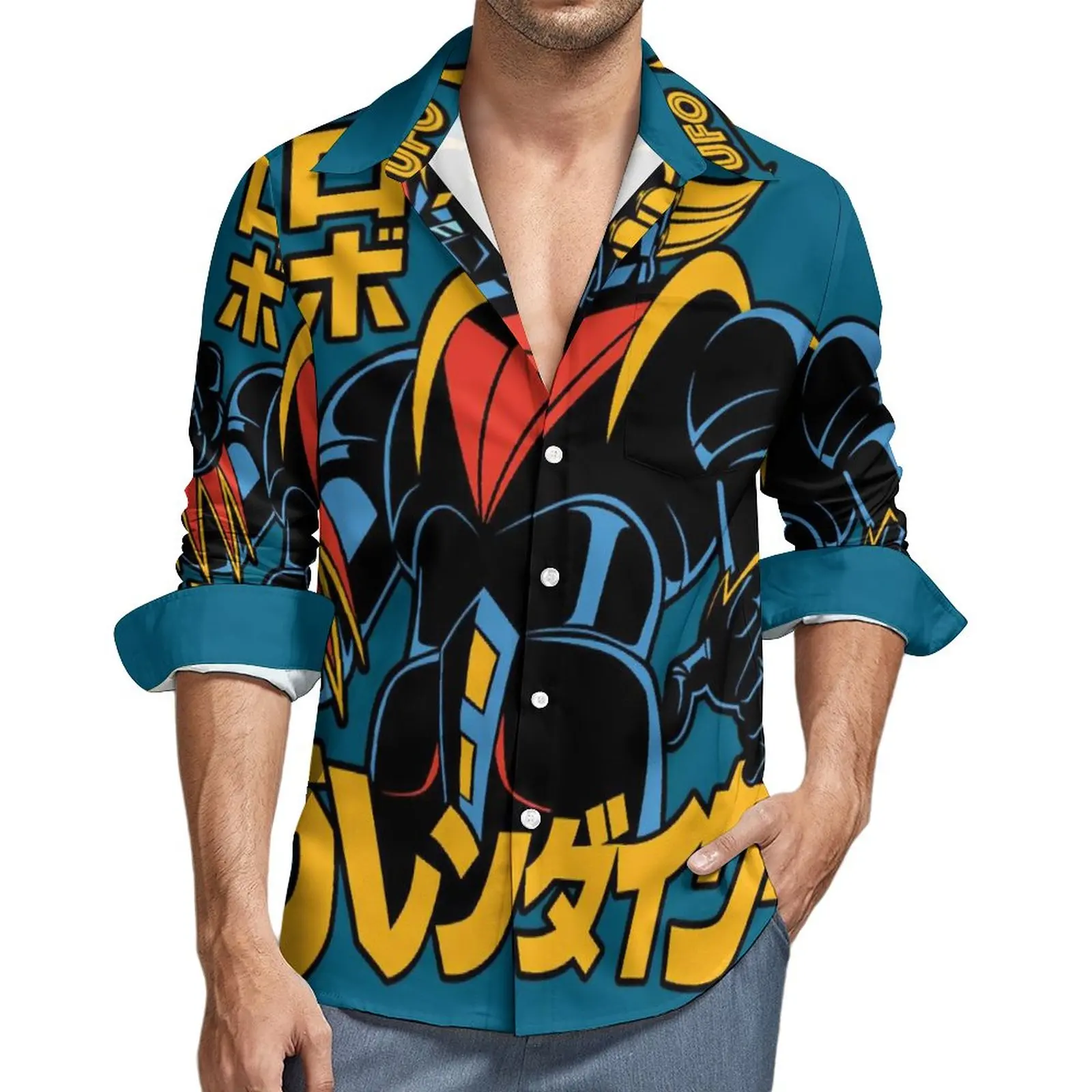 Рубашка Goldorak мужская повседневная, осенняя блузка в уличном стиле, модная одежда оверсайз с длинным рукавом, подарок