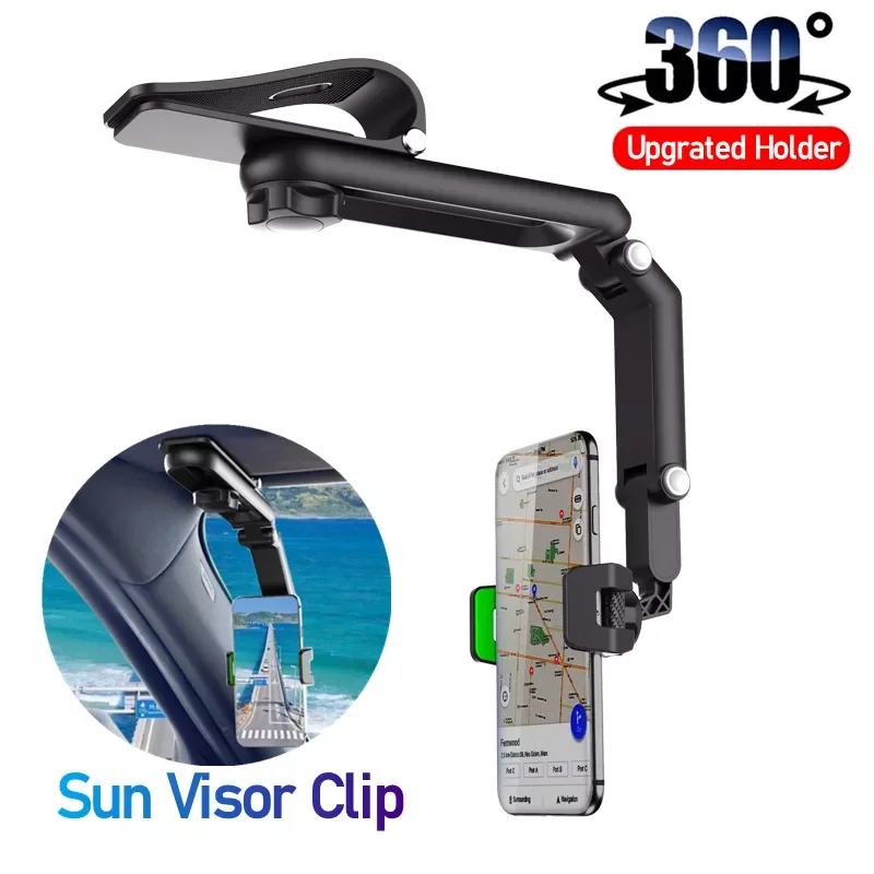 

Upgrated Sun Visor Car Phone Holder Clip Universal Mobile Phone Bracket Support in Car Rearview Mirror GPS Cradle Stand
